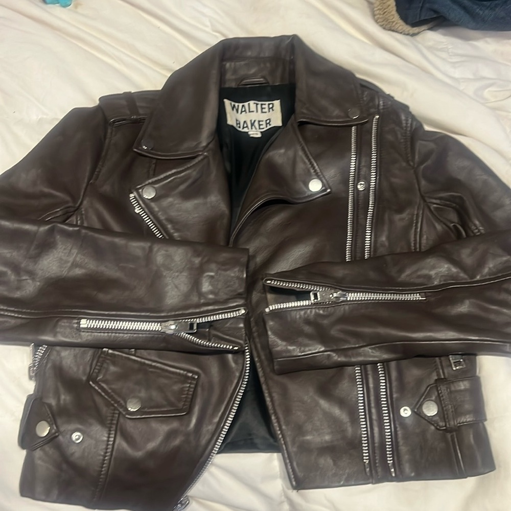 Walter Baker Jules Jacket Biker Moto Lambs Leather Chocolate Size XS orig. $695